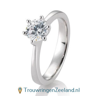 Verlovingsring witgoud 6 punt zetting met 0,60 ct diamant standaard in 14 of 18 karaat 