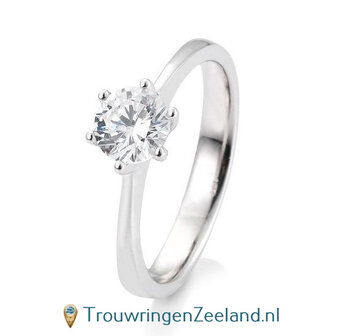 Verlovingsring witgoud 6 punt zetting met 1,00 ct diamant standaard in 14 of 18 karaat 