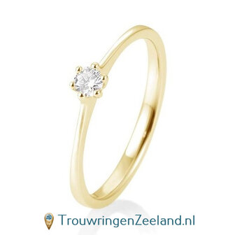 Verlovingsring geelgoud 6 punt zetting met 0,10 ct diamant standaard in 14 of 18 karaat 