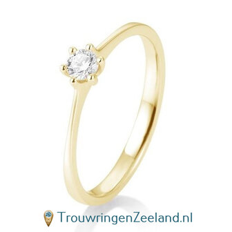 Verlovingsring geelgoud 6 punt zetting met 0,15 ct diamant standaard in 14 of 18 karaat 