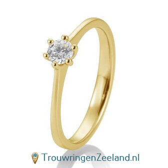 Verlovingsring geelgoud 6 punt zetting  met 0,20 ct diamant standaard in 14 of 18 karaat 