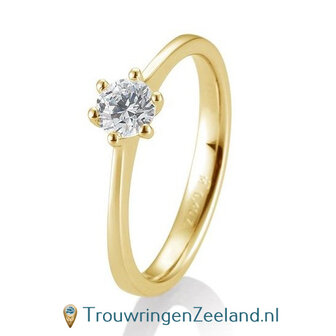 Verlovingsring geelgoud 6 punt zetting met 0,40 ct diamant standaard in 14 of 18 karaat 