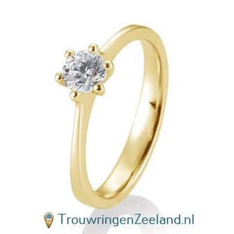 Verlovingsring geelgoud 6 punt zetting met 0,50 ct diamant standaard in 14 of 18 karaat 