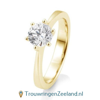 Verlovingsring geelgoud 6 punt zetting met 0,80 ct diamant standaard in 14 of 18 karaat 