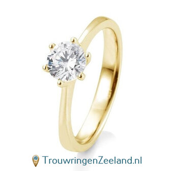 Verlovingsring geelgoud 6 punt zetting met 1,00 ct diamant standaard in 14 of 18 karaat 