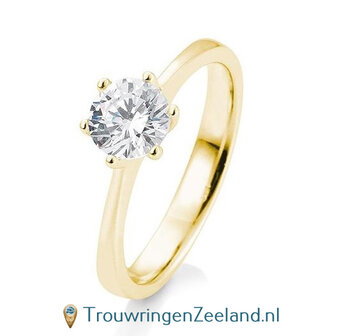 Verlovingsring geelgoud 6 punt zetting met 1,50 ct diamant standaard in 14 of 18 karaat 