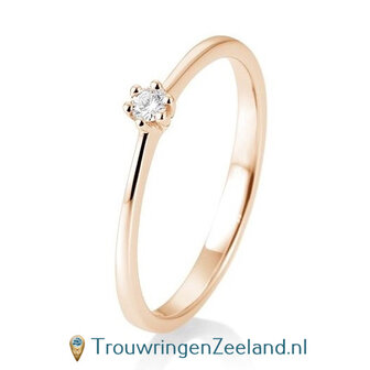 Verlovingsring ros&eacute;goud 6 punt zetting met 0,05 ct diamant standaard in 14 of 18 karaat 