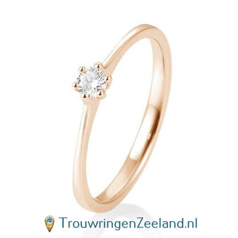 Verlovingsring ros&eacute;goud 6 punt zetting met 0,10 ct diamant standaard in 14 of 18 karaat 