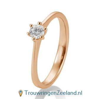 Verlovingsring ros&eacute;goud 6 punt zetting met 0,20 ct diamant standaard in 14 of 18 karaat 