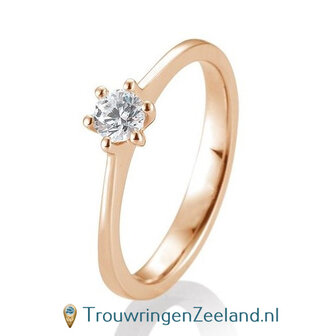 Verlovingsring ros&eacute;goud 6 punt zetting met 0,30 ct diamant standaard in 14 of 18 karaat 