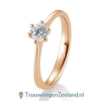 Verlovingsring ros&eacute;goud 6 punt zetting met 0,40 ct diamant standaard in 14 of 18 karaat 