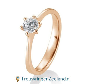 Verlovingsring ros&eacute;goud 6 punt zetting met 0,50 ct diamant standaard in 14 of 18 karaat 