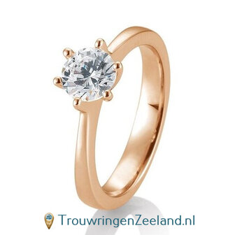 Verlovingsring ros&eacute;goud 6 punt zetting met 0,60 ct diamant standaard in 14 of 18 karaat 