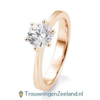 Verlovingsring ros&eacute;goud 6 punt zetting met 0,80 ct diamant standaard in 14 of 18 karaat 