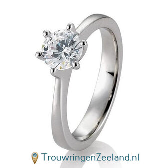 Verlovingsring platina 950 in 6 punt zetting met 0,60 ct diamant standaard