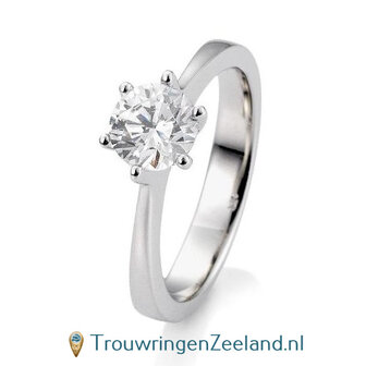 Verlovingsring platina 950 in 6 punt zetting met 0,80 ct diamant standaard