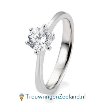 Verlovingsring platina 950 in 6 punt zetting met 1,00 ct diamant standaard