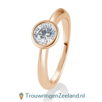 Verlovingsring ros&eacute;goud met ronde zetting en 0,80 ct diamant in 14 of 18 karaat 