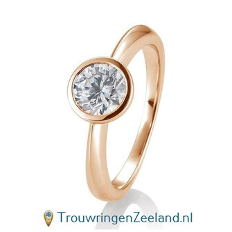 Verlovingsring ros&eacute;goud met ronde zetting en 1,00 ct diamant in 14 of 18 karaat 