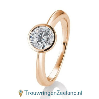 Verlovingsring ros&eacute;goud met ronde zetting en 1,50 ct diamant in 14 of 18 karaat 