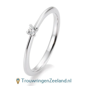 Verlovingsring witgoud 4 punt zetting met 0,05 ct diamant standaard in 14 of 18 karaat 