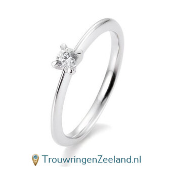 Verlovingsring witgoud 4 punt zetting met 0,15 ct diamant standaard in 14 of 18 karaat 