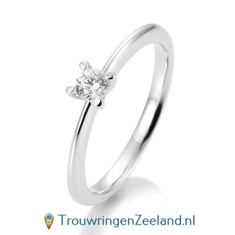 Verlovingsring witgoud 4 punt zetting met 0,20 ct diamant standaard in 14 of 18 karaat 