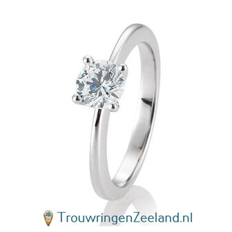 Verlovingsring witgoud 4 punt zetting met 0,80 ct diamant standaard in 14 of 18 karaat 