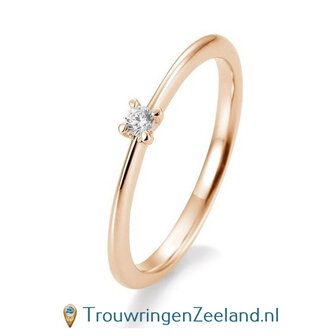 Verlovingsring ros&eacute;goud 4 punt zetting met 0,05 ct diamant standaard in 14 of 18 karaat 