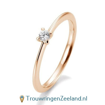 Verlovingsring ros&eacute;goud 4 punt zetting met 0,10 ct diamant standaard in 14 of 18 karaat 