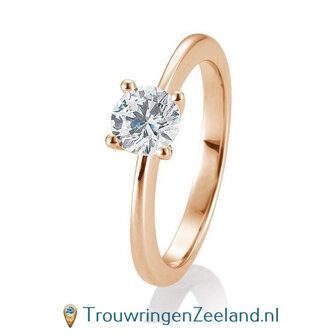 Verlovingsring ros&eacute;goud 4 punt zetting met 0,80 ct diamant standaard in 14 of 18 karaat 