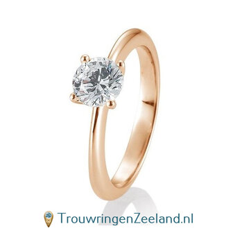 Verlovingsring ros&eacute;goud 4 punt zetting met 1,00 ct diamant standaard in 14 of 18 karaat 