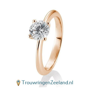 Verlovingsring ros&eacute;goud 4 punt zetting met 1,50 ct diamant standaard in 14 of 18 karaat 