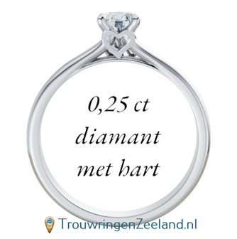 Verlovingsring met 0,25 ct diamant met letter(s) en hartje in 14 of 18 karaat witgoud