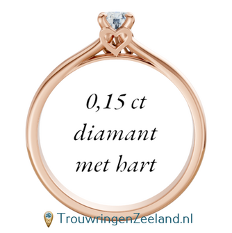 Verlovingsring met 0,15 ct diamant met letter(s) en hartje in 14 of 18 karaat ros&eacute;goud