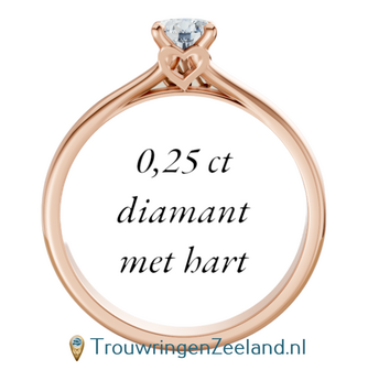 Verlovingsring met 0,25 ct diamant met letter(s) en hartje in 14 of 18 karaat ros&eacute;goud