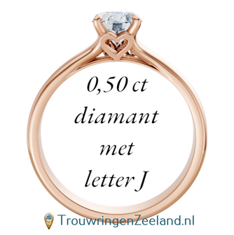 Verlovingsring met 0,50 ct diamant met letter(s) en hartje in 14 of 18 karaat ros&eacute;goud