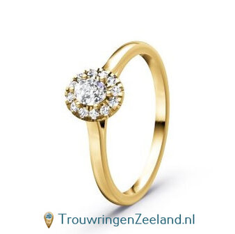 Verlovingsring 14/18 karaat geelgoud met 13 diamanten in een ronde zetting