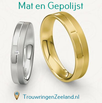 Trouwringen met bewerking mat en gepolijst