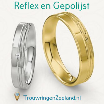 Trouwringen met bewerking reflex en gepolijst