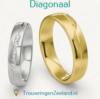 Trouwringen met scheidingsvoegen diagonaal