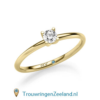 Verlovingsring in 14/18 karaat witgoud met 1 x 0,20 ct briljant geslepen diamant kwaliteit TW/SI in een 4 puntzetting