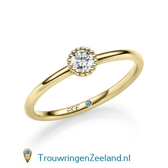 Verlovingsring in 14/18 karaat witgoud met 1 x 0,20 ct briljant geslepen diamant kwaliteit TW/SI in een ronde parelzetting