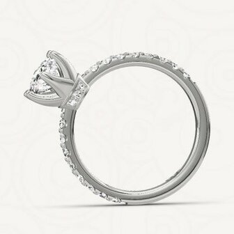 Verlovingsring in 14 of 18 karaat witgoud met 1 x 1,00 ct diamant&nbsp;topsteen met 16 x 0,02 ct diamanten zijstenen en 3 diamanten aan weerszijden onderaan de kroon