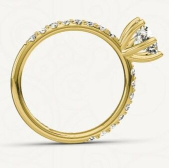 Verlovingsring in 14 of 18 karaat witgoud met 1 x 0,50 ct topsteen diamant&nbsp;in een 6 punt zetting en 16 x 0,02 ct diamanten aan weerszijden