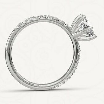 Verlovingsring in 14 of 18 karaat witgoud met 1 x 0,50 ct topsteen diamant&nbsp;in een 6 punt zetting en 16 x 0,02 ct diamanten aan weerszijden