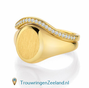 Aanschuifring voor zegelring dames in 14 karaat geelgoud 10 x 8 mm. glans gepolijst voor ovalen zetting