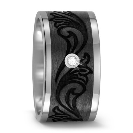 Trouwringen in Carbon en Titanium met diamant(en) per paar 