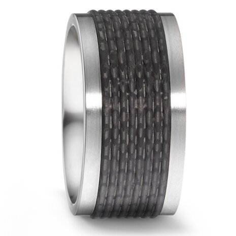 Trouwringen in Carbon, Titanium en 18 karaat roodgoud met diamant(en) per paar