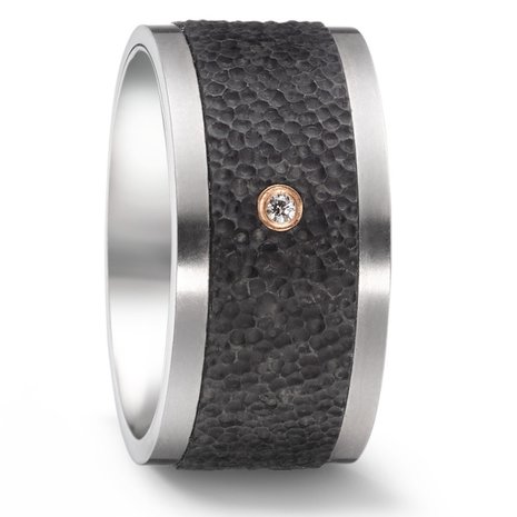 Trouwringen in Carbon, Titanium en 18 karaat roodgoud met diamant(en) per paar